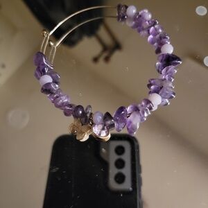 3/20$*Purple Amethyst Chip Hoop Bracelet with Gold Charms
